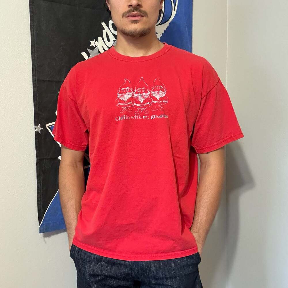 Vintage Chillin With My Gnomies Gnome Graphic T-Shirt Red XL Funny Garden Tee